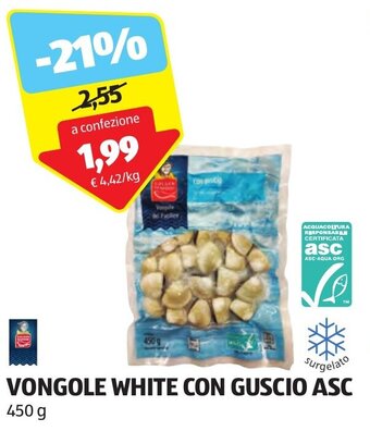 ALDI VONGOLE WHITE CON GUSCIO ASC 450 g offerta