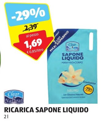 ALDI Clear & Natural RICARICA SAPONE LIQUIDO 2 l offerta