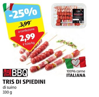 ALDI BBQ TRIS DI SPIEDINI di suino 330 G offerta