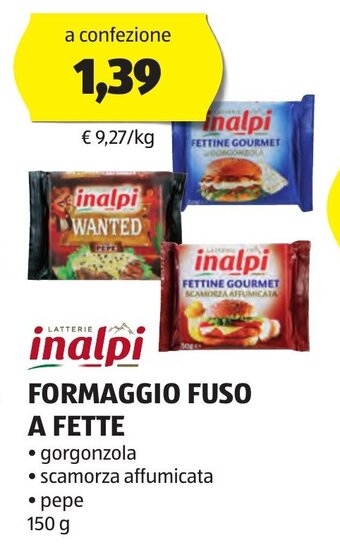 ALDI INALPI FORMAGGIO FUSO A FETTE 150 G offerta