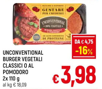A&O UNCONVENTIONAL BURGER VEGETALI CLASSICI O AL POMODORO 2x 110 g offerta