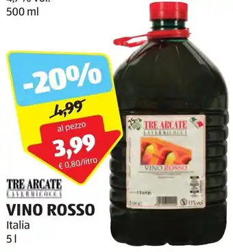 ALDI TRE ARCATE CAVERNICOCC VINO ROSSO Italia 5 l offerta
