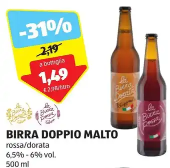 ALDI BIRRA DOPPIO MALTO rossa/dorata 500 ml offerta