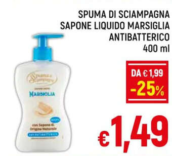 A&O SPUMA DI SCIAMPAGNA SAPONE LIQUIDO MARSIGLIA ANTIBATTERICO 400 ml offerta