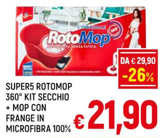 A&O SUPER5 ROTOMOP 360° KIT SECCHIO + MOP CON FRANGE IN MICROFIBRA 100% offerta