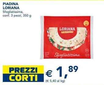 Esselunga PIADINA LORIANA Sfogliatissima, conf. 3 pezzi, 350 g offerta