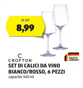 ALDI SET DI CALICI DA VINO BIANCO/ROSSO, 6 PEZZI capacità: 500 ml offerta
