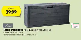 BAULE MULTIUSO PER AMBIENTI ESTERNI • capienza massima: 2701 • dimensioni esterne: 117,5 x 56 x 45 (Lxhxl)