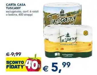 Esselunga CARTA CASA TUSCANY asciugatutto, conf. 6 rotoli o bobina, 600 strappi offerta