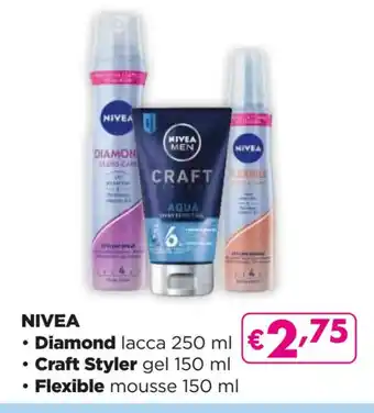 Acqua & Sapone NIVEA • Diamond lacca 250ml • Craft Styler gel 150 ml • Flexible mousse 150 ml offerta