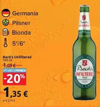 Carrefour Beck's Unfiltered 500 ml offerta
