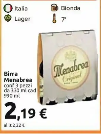 Birra Menabrea conf 3 pezzi da 330 ml cad 990 ml