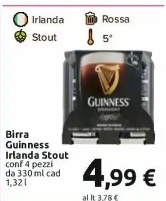 Carrefour Birra Guinness Irlanda Stout conf 4 pezzi da 330 ml cad 1,32 l offerta