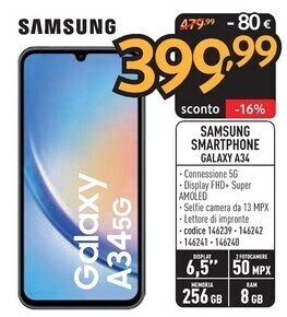 Sinergy Samsung smartphone galaxy a34 offerta