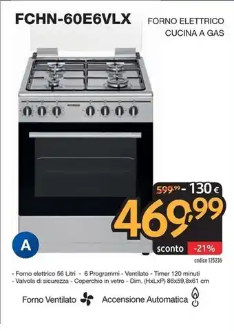 Sinergy Hyundai forno elettrico cucina a gas fchn-60e6vlx offerta