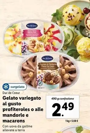 Lidl Duc de coeur gelato variegato al gusto profiteroles o alle mandorle e macarons offerta