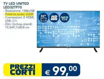 Esselunga TV LED UNITED LED32TP70 offerta