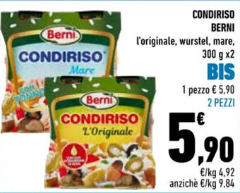 Conad CONDIRISO BERNI l'originale, wurstel, mare, 300 g x2 offerta