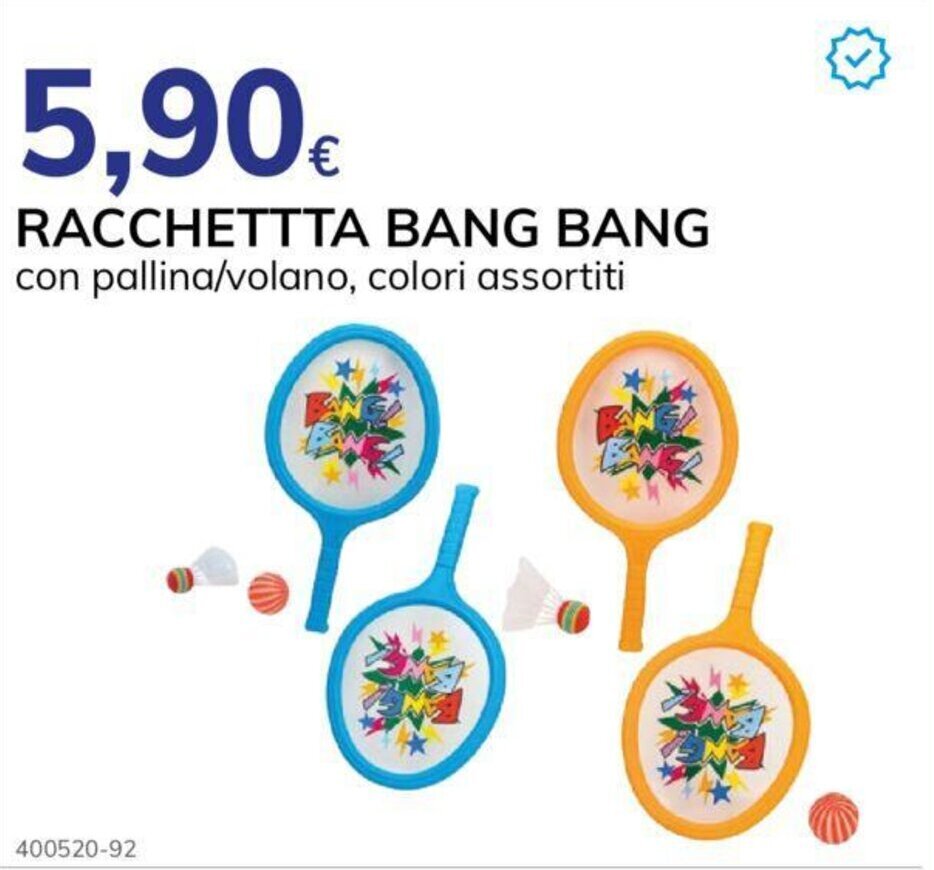 RACCHETTTA BANG BANG con pallina/volano, colori assortiti offerta di Basko