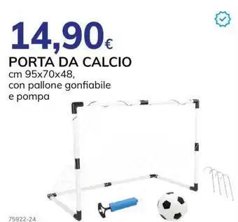 PORTA DA CALCIO cm 95x70x48, con pallone gonfiabile e pompa