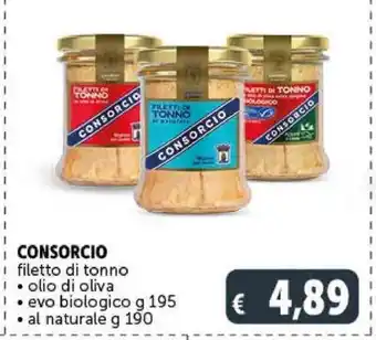 Deco Supermercati CONSORCIO filetto di tonno • olio di oliva • evo biologico g 195 •al naturale g 190 offerta