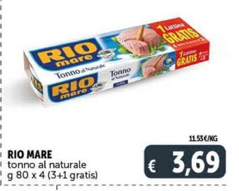 Deco Supermercati RIO MARE tonno al naturale g 80 x 4 (3+1 gratis) offerta