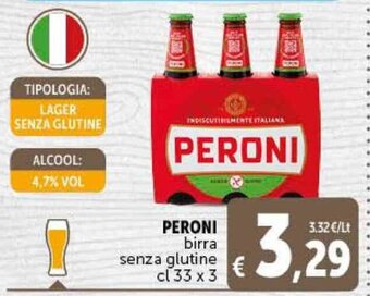Deco Supermercati PERONI birra senza glutine cl 33 x 3 offerta