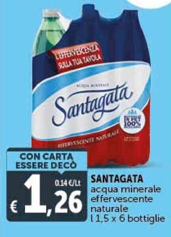 Deco Supermercati SANTAGATA acqua minerale effervescente naturale l1,5 x 6 bottiglie offerta