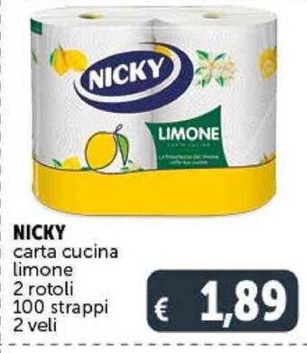Deco Supermercati NICKY carta cucina limone 2 rotoli 100 strappi 2 veli offerta