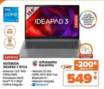 Expert NOTEBOOK IDEAPAD 3 15ITL6 offerta