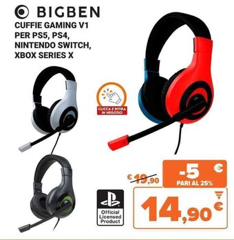 Expert BIGBEN CUFFIE GAMING V1 PER PS5, PS4, NINTENDO SWITCH, XBOX SERIES X offerta