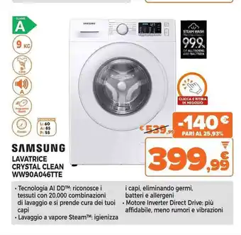 Expert SAMSUNG LAVATRICE CRYSTAL CLEAN WW90A046TTE offerta