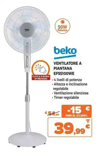 Expert beko VENTILATORE A PIANTANA EFS5100WE offerta