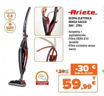 Expert Ariete SCOPA ELETTRICA SENZA SACCOC 2IN1 - 2764 offerta