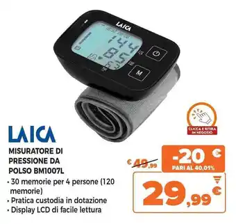 Expert LAICA MISURATORE DI PRESSIONE DA POLSO BM1007L offerta