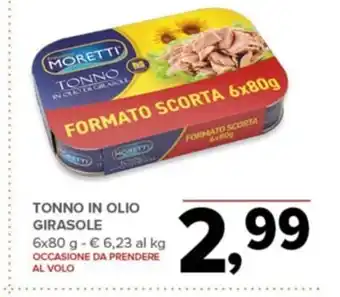 Todis TONNO IN OLIO GIRASOLE 6x80 g - € 6,23 al kg OCCASIONE DA PRENDERE AL VOLO offerta