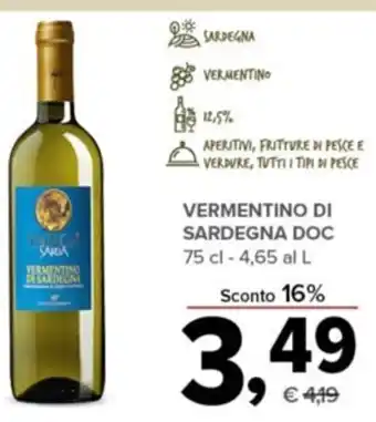 Todis VERMENTINO DI SARDEGNA DOC 75 cl - 4,65 al L offerta