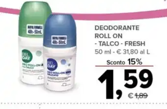 Todis DEODORANTE ROLL ON - TALCO - FRESH 50 ml - € 31,80 al L offerta