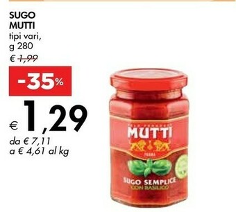 Bennet Mutti Mutti - Sugo Pomodoro e Basilico 280 g(ml) offerta