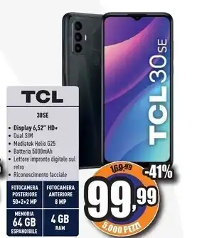 Unieuro Tcl 30se 16,6 cm (6.52) doppia sim android 12 4g usb tipo-c 4 gb 64 gb 5000 mah blu offerta