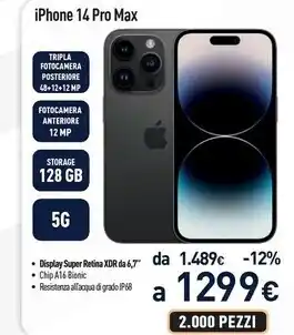 Unieuro Apple iphone 14 pro max 128gb oro offerta