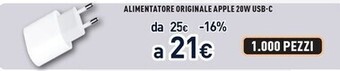 Unieuro Apple alimentatore usb-c da 20w offerta