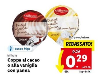 Lidl Milbona Coppa al cacao o alla vaniglia con panna 200 g offerta
