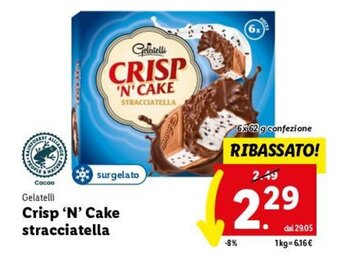 Lidl Gelatelli Crisp 'N' Cake stracciatella 6x 62 g offerta