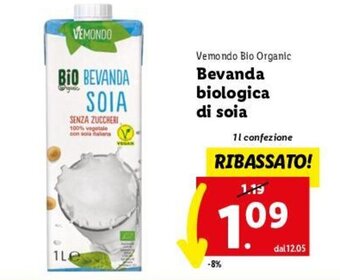 Lidl Vemondo Bio Organic Bevanda biologica di soia 1 l offerta