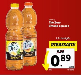 Lidl Freeway Thè Zero limone o pesca 1,5 l bottiglia offerta