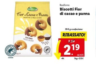 Lidl Realforno Biscotti Fior di cacao e panna 700 g offerta