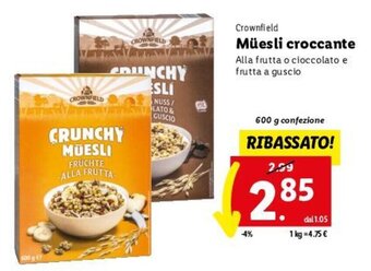 Lidl Crownfield Müesli croccante 600 g offerta