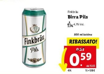 Lidl Finkbräu Birra Pils 500 ml offerta