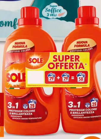 Conad DETERSIVO LIQUIDO PER LAVATRICE SOLE 29 lavaggi 2x1,305 L offerta